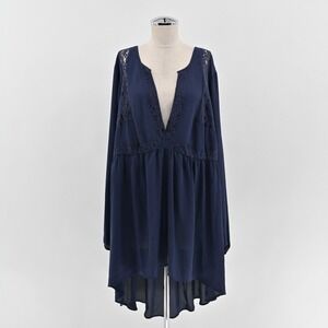 torrid Navy Deep V Lace-Inset Hi-Low Tunic